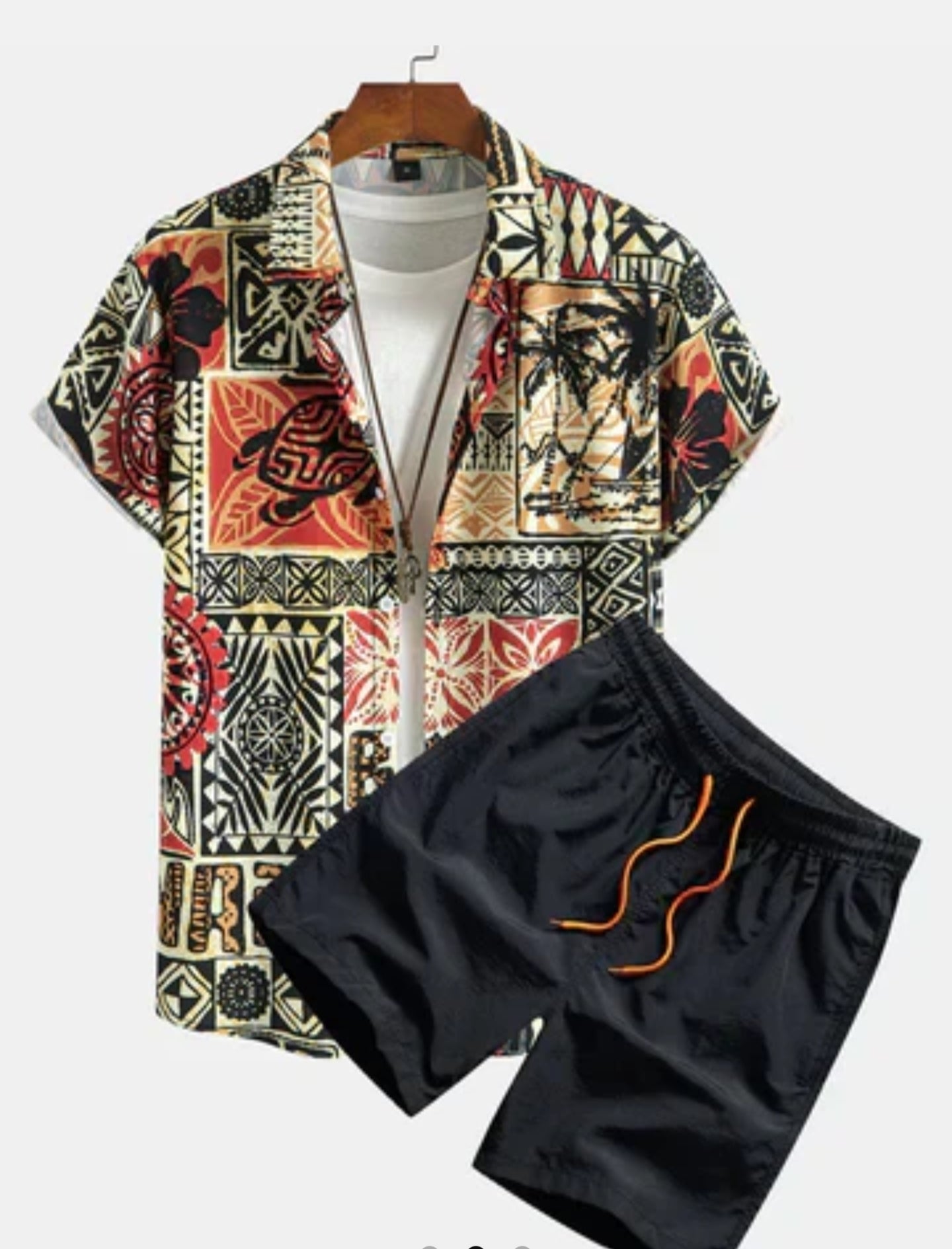 Pm Tree Turtle Enc Gmr Print Button Up Shirt & Swim Shorts