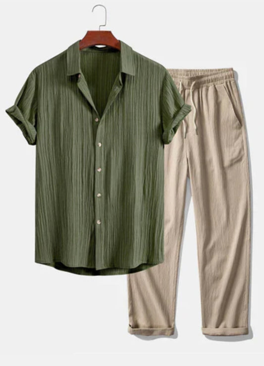 Ckd Textured Button Up Shirt & Ckl Textured Straight Leg Pants